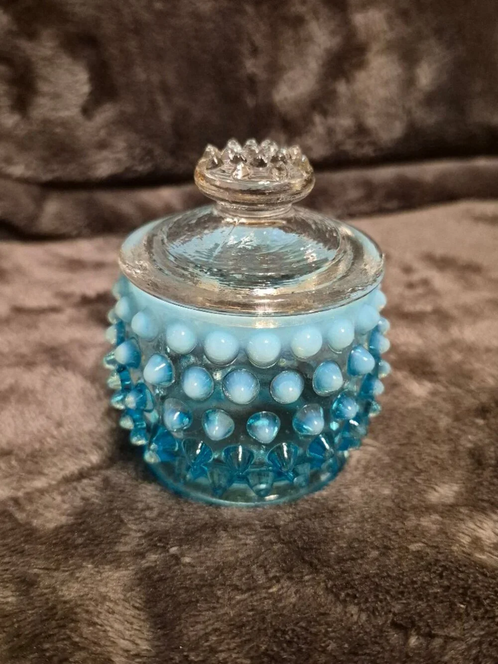 Fenton Blue Hobnail Mustard Jar with Lid (No Spoon)